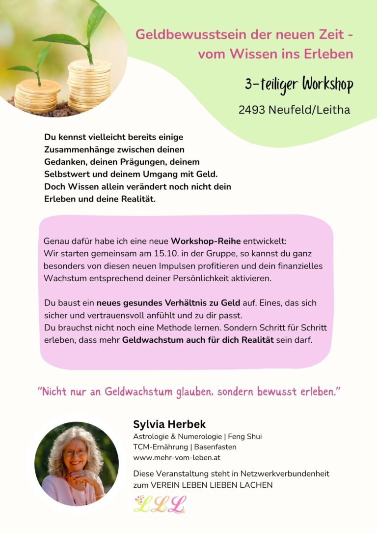 3-teiliger Workshop „Geldbewusstsein der neuen Zeit – Vom Wissen ins Erleben“:LLLExtern